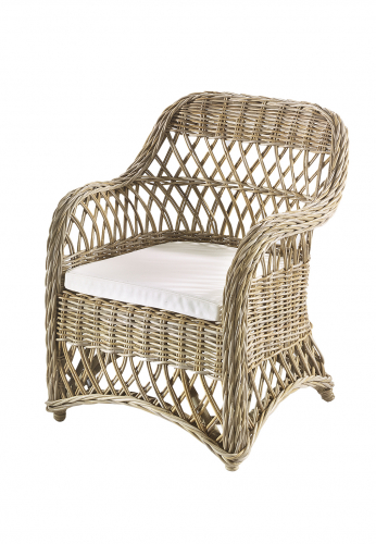 KINGSTON Sessel Rattan kubu grey mit Kissen und Armlehnen