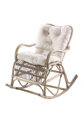 Schaukelstuhl aus Rattan in der Farbe Kubu grey inklusive Kissen