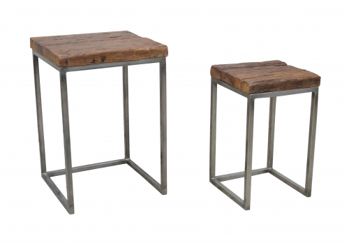 Beistelltisch EDEL eckig aus Holz und Metall S/2