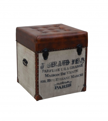 Hocker PARIS aus Leder und Canvas mit Staufach