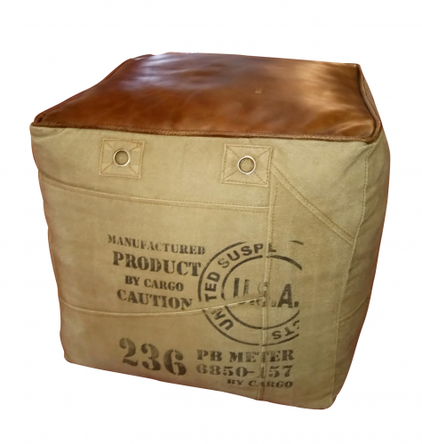 Sitzpouf CANVAS quadratisch mit Leder und Aufdruck