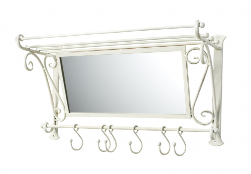 Garderobe aus Metall in Antikwei� mit einem Spiegel und Haken