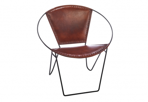 Stuhl mit umlaufender Armlehne aus Leder braun und Metall