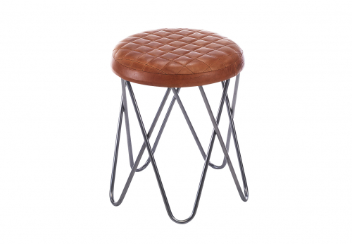 Hocker mit gesteppter Sitzfl�che aus Leder braun und Metall