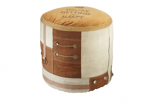 Sitzpouf rund aus Canvas mit Applikationen