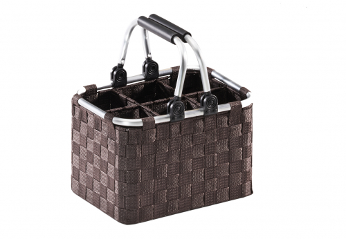 Flaschentr�ger f�r 6 Flaschen Metallrahmen mit Nylongeflecht in braun