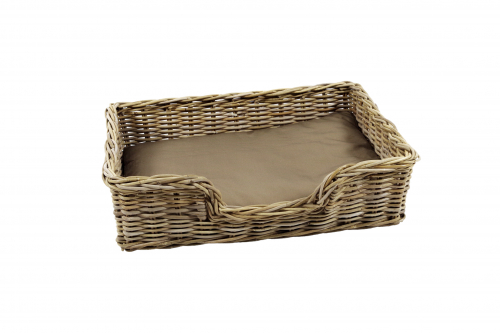 Hundelager PUPPY aus Rattan grau 81x62x21 cm mit passendem Kissen