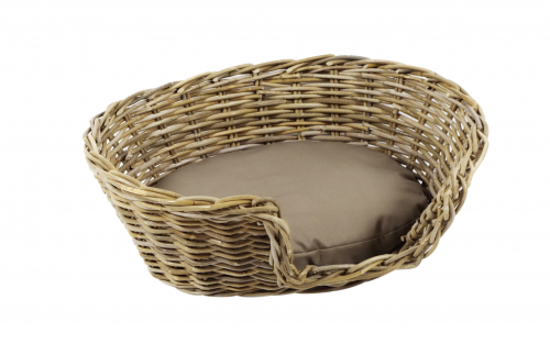 Hundekorb oval aus Rattan 72x62x25 cm mit passendem Kissen