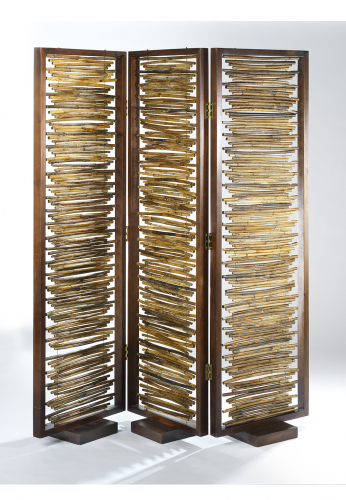 Paravent 3-teilig aus Bambus mit Holzrahmen