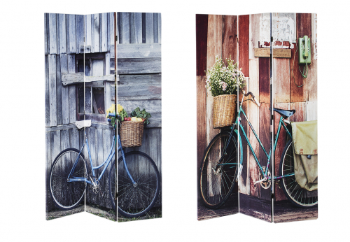 Paravent 3-teilig Holzrahmen Canvas�berzug beidseitig bedruckt Motiv Fahrrad