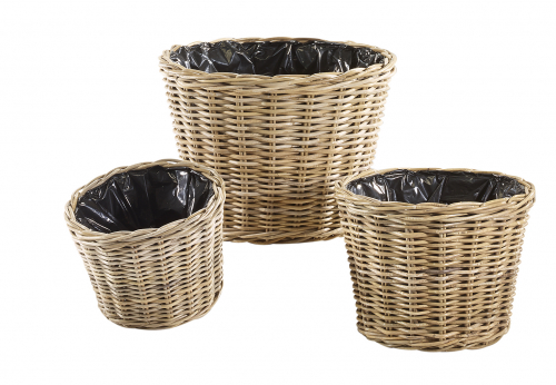 �bertopf aus Rattan kubu grey rund mit Folie ausgeschlagen S/3