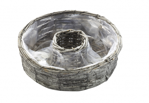 Pflanzring aus grauer Rinde rund mit Folie ausgeschlagen