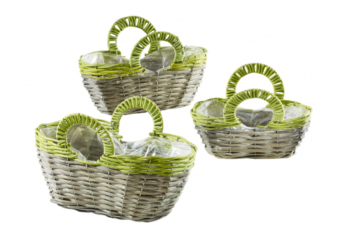 Pflanztasche Weide grau/gr�n aus Rattan und Polyrattan S/3