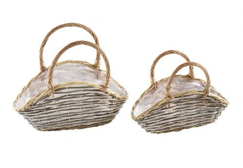 Pflanzkorb Taschenform Weide Chipwood grau wei� m. Folie S/2