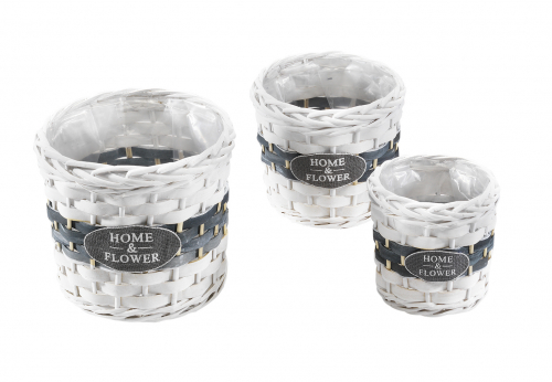 Pflanzk�rbchen wei� grau rund Chipwood mit Folie ausgeschlagen S/3