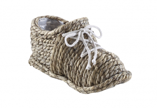 �bertopf aus Wasserhyazinteh in Form eines Schuhs mit Folie klein