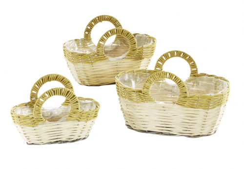 Pflanztasche aus Weide und Polyrattan wei� und curry  S/3