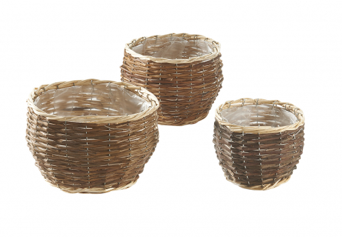 �bertopf rund aus ungesch�lter Weide mit Folie ausgeschlagen S/3