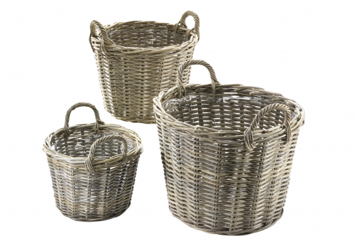 Pflanzkorb rund Rattan grau Folie S/3