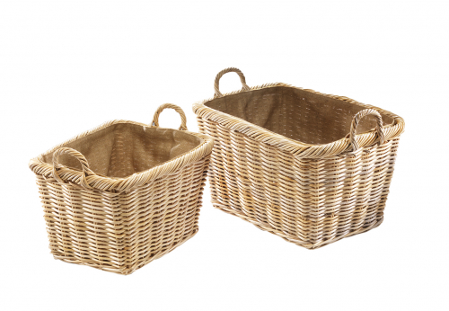 Rattankorb eckig Leinen S/2