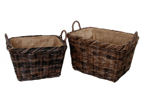 Holzkorb eckig Krabu  Rattan Leinen S/2