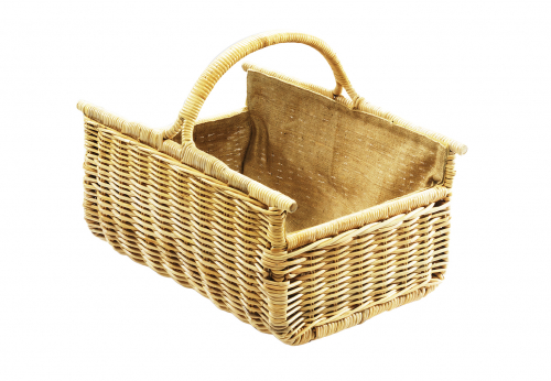 Holzkorb mit B�gel aus Rattan mit abnehmbarer Jutestoff natur