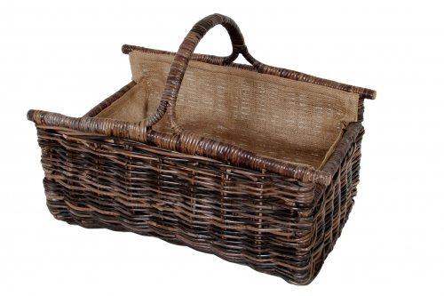Gro�er Kaminholzkorb aus Rattan-Krabu braun mit Leinen ausgestattet