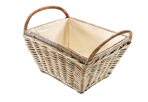 Vielzweckkorb aus grauem Rattan, eckig mit Leinenfutter ausgestattet