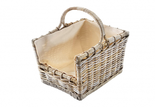 Holztrage Rattan grau mit abnehmbarem Leinentextil