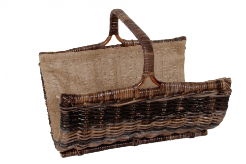 Holztrage Krabu Rattan Leinenstoff/Jute durch Klettverschluss abnehmbar