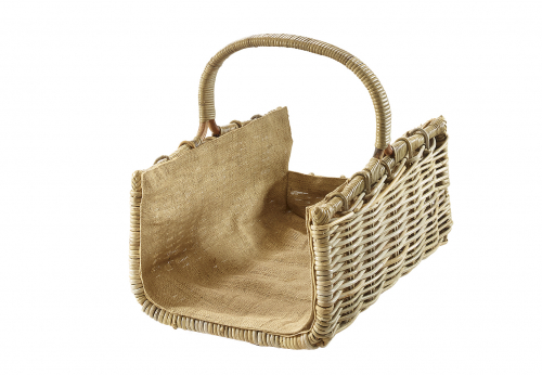 Kaminholzkorb eckig aus grauem Rattan mit abnehmbaren Jutefutter ausgestattet