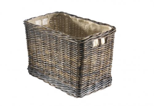 Kaminholzkorb aus Rattan-Krabu mit Jutefutter und stabilen Rollen ausgestattet