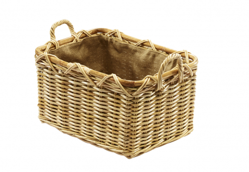 Holzkorb Kubu natural rechteckig aus Rattan mit Griffen und Jute