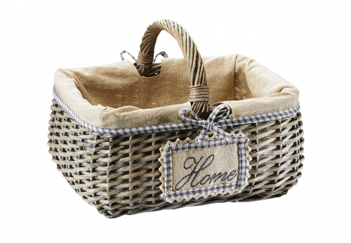 Deko-Korb eckig aus Weide grey-washed mit Textil ausgeschlagen