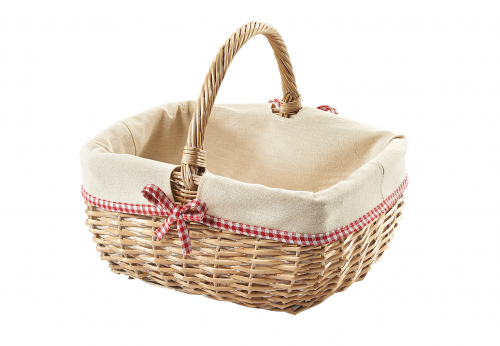 Deko-Korb eckig aus gekochter Weide mit Textil ausgeschlagen