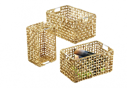 Regalkorb Ordnungshelfer aus Wasserhyazinthe und Metall S/3