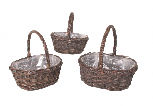 Pflanzkorb oval mit Folie ungesch�lte Weide S/3