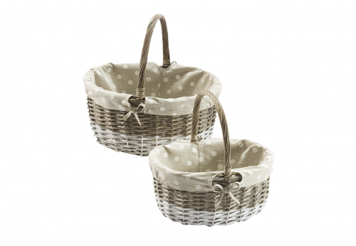 Geschenkkorb Weide grau/wei� mit Textil S/2