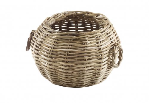 Rattankorb Kartoffel Zwiebelkorb grey rund mit zwei Griffen aus Rattan