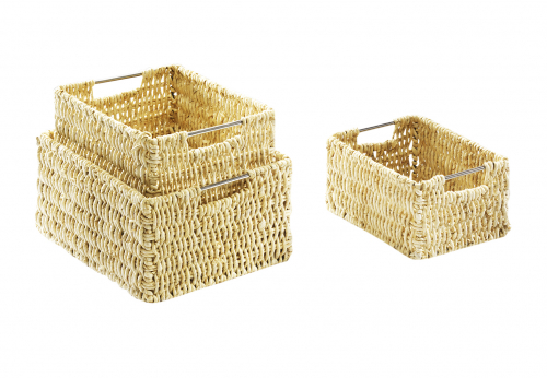 Regalkorb-Set mit drei Gr��en aus Maisblatt mit Metallgriffen S/3