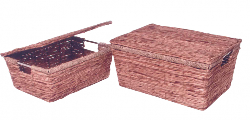 Regalkorb eckig natur mit Deckel aus Bananenblatt S/2