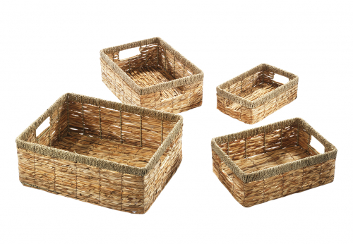 Regalkorb eckig aus Galangablatt auf Metallrahmen geflochten S/4