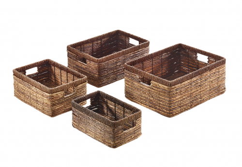 Regalkorb eckig aus Bananenblatt auf Metallrahmen geflochten S/4