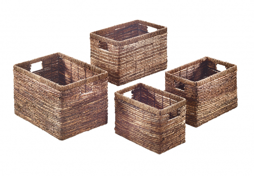 Regalkorb eckig aus Bananenblatt auf Metallrahmen geflochten S/4