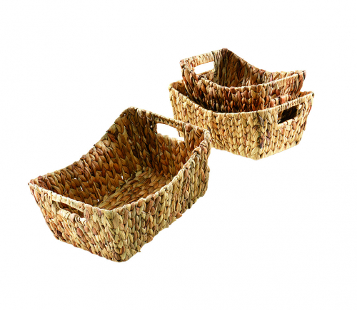 Regalkorb natur aus Wasserhyazinthe auf Metallrahmen geflochten S/3