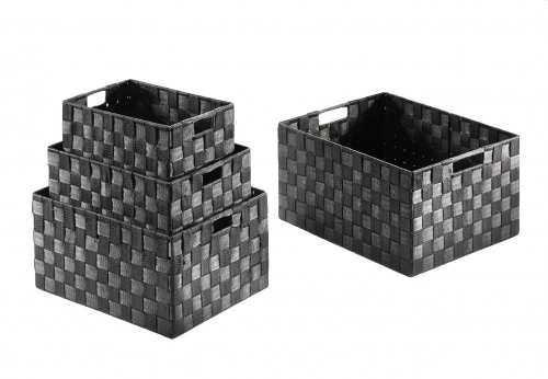 Regalkorb eckig schwarz aus Nylon auf Metallrahmen geflochten S/4