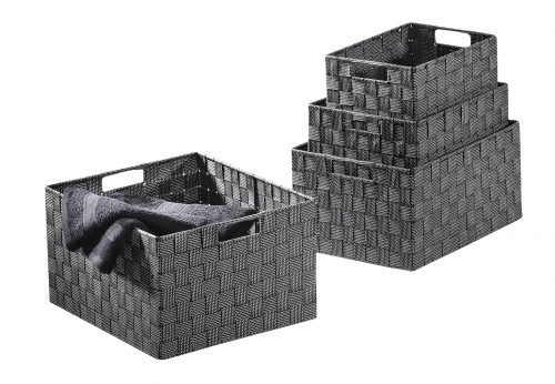 Regalkorb eckig Nylon Farbe black snow black/white auf Metallrahmen S/4