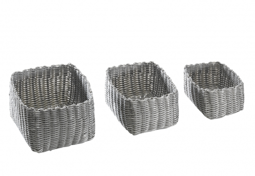 Regalkorb eckig grau aus Polyrattanstr�ngen geflochten S/3
