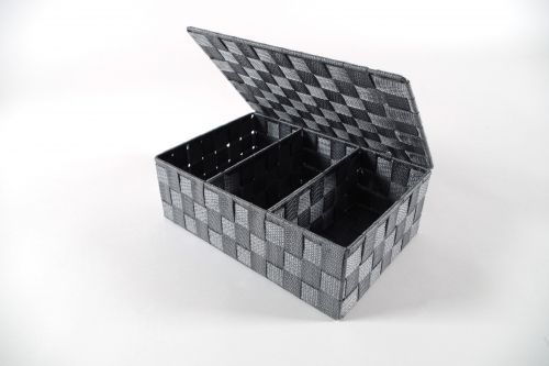 Regalkorb mit Deckel Nylon auf Metallrahmen geflochten grau