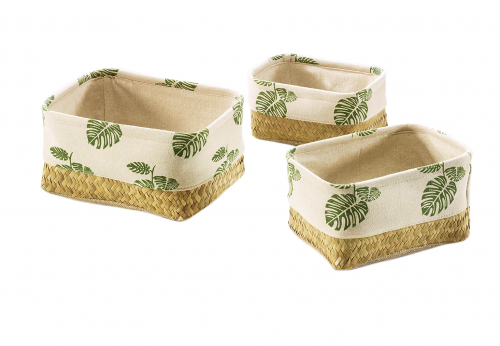 Dekoschale LEAF aus Seegras eckige Form mit Textil S/3